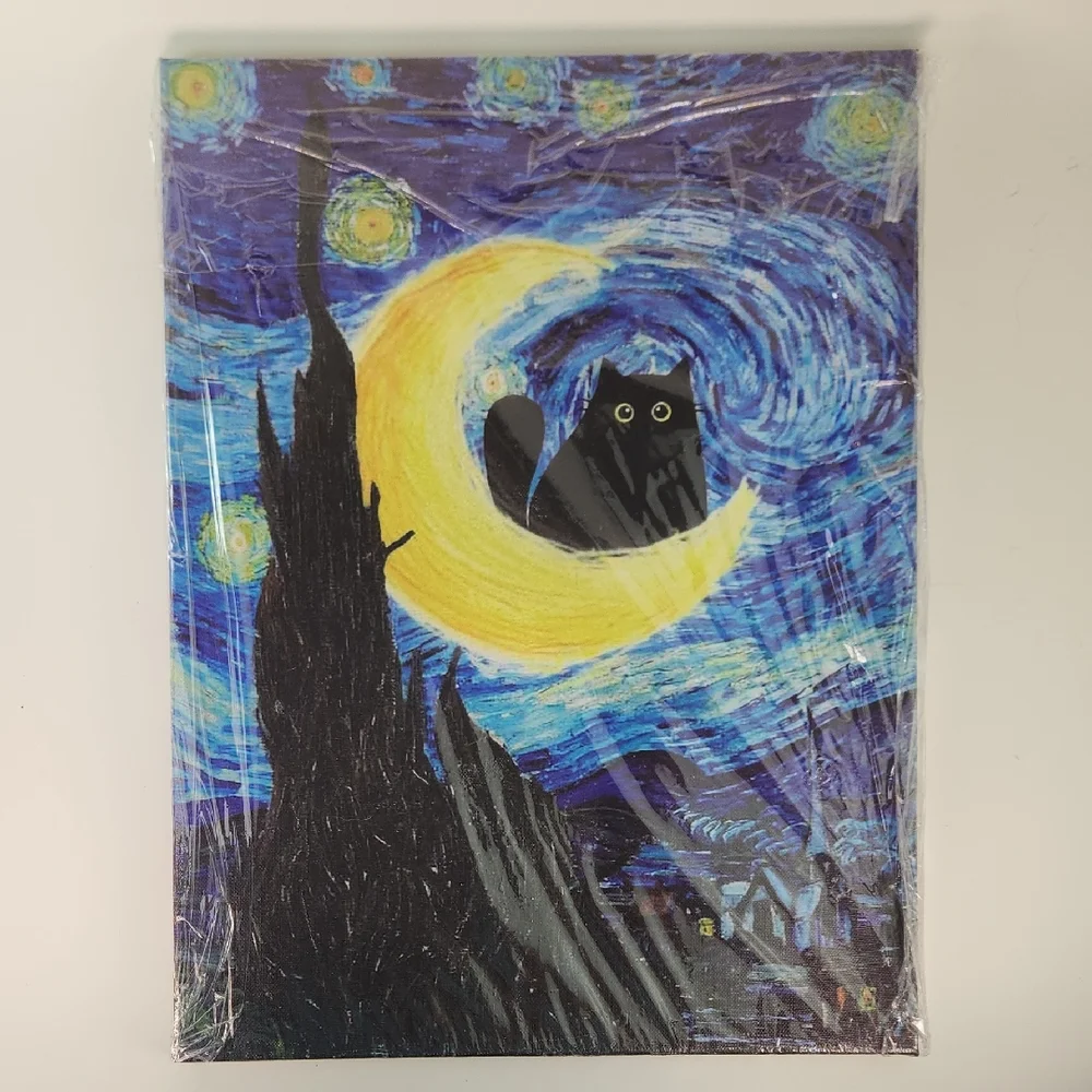 CAT In The Starry Night ART Print, NWT 12